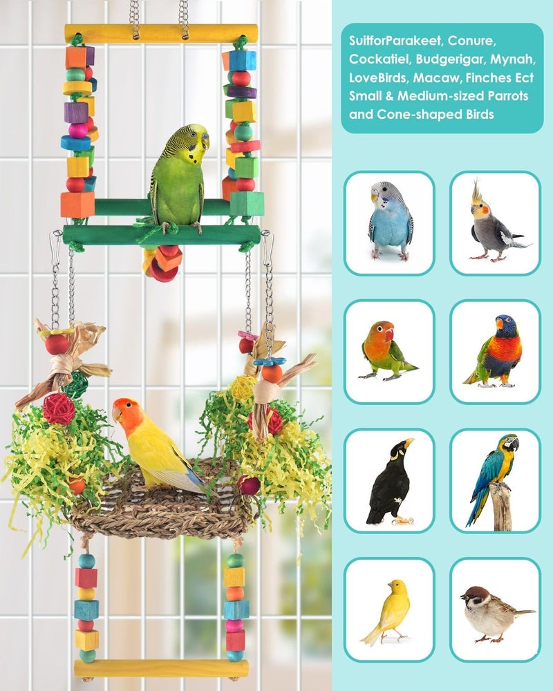 DBNESS Bird Hammock Toys Parakeet Perches Swing, 3in1 Detachable Parrot Cage Accessories, Wooden Hanging Chew Toys for Medium Conure Cockatiel Quaker Lory - Image 3